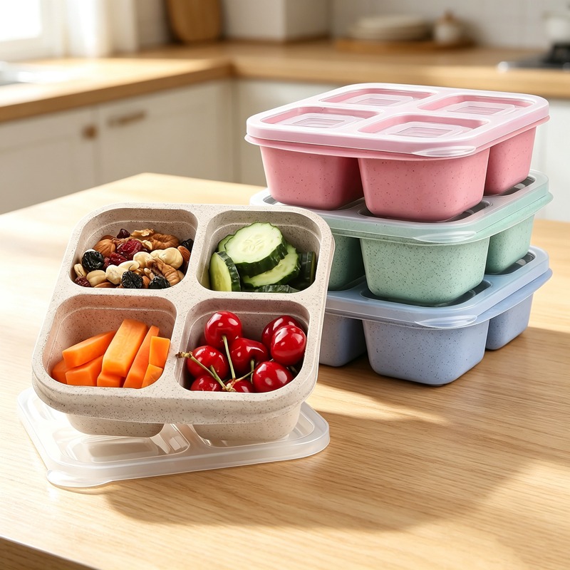 Meal Prep Lunch - Premium Wheat Straw Bento Box 4-Compartment