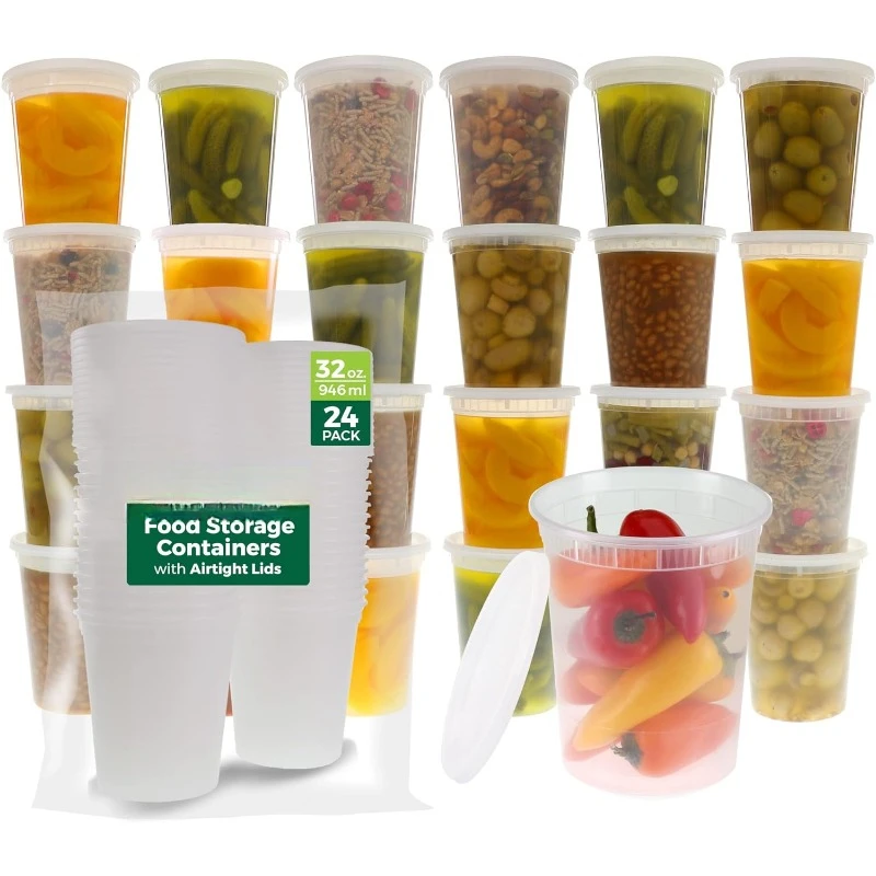 [24 Set] 8oz-32 Oz Plastic Del - Meal Prep Container recension och pris